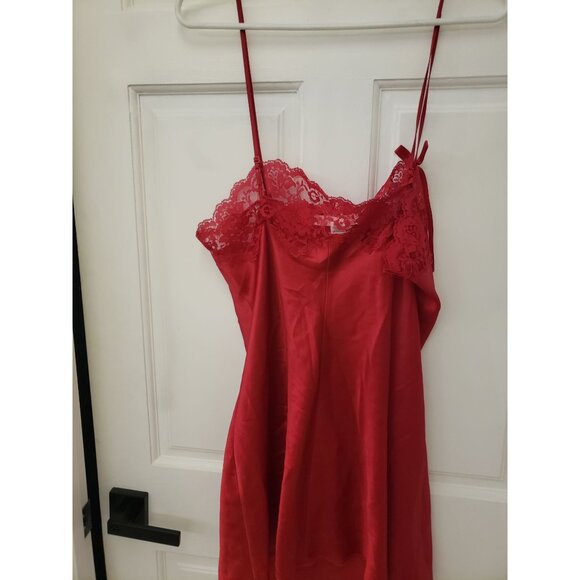 Victorias Secret Angel Red Lace Satin Nightgown Slip Dress Bow Adjustable Straps - Picture 13 of 16